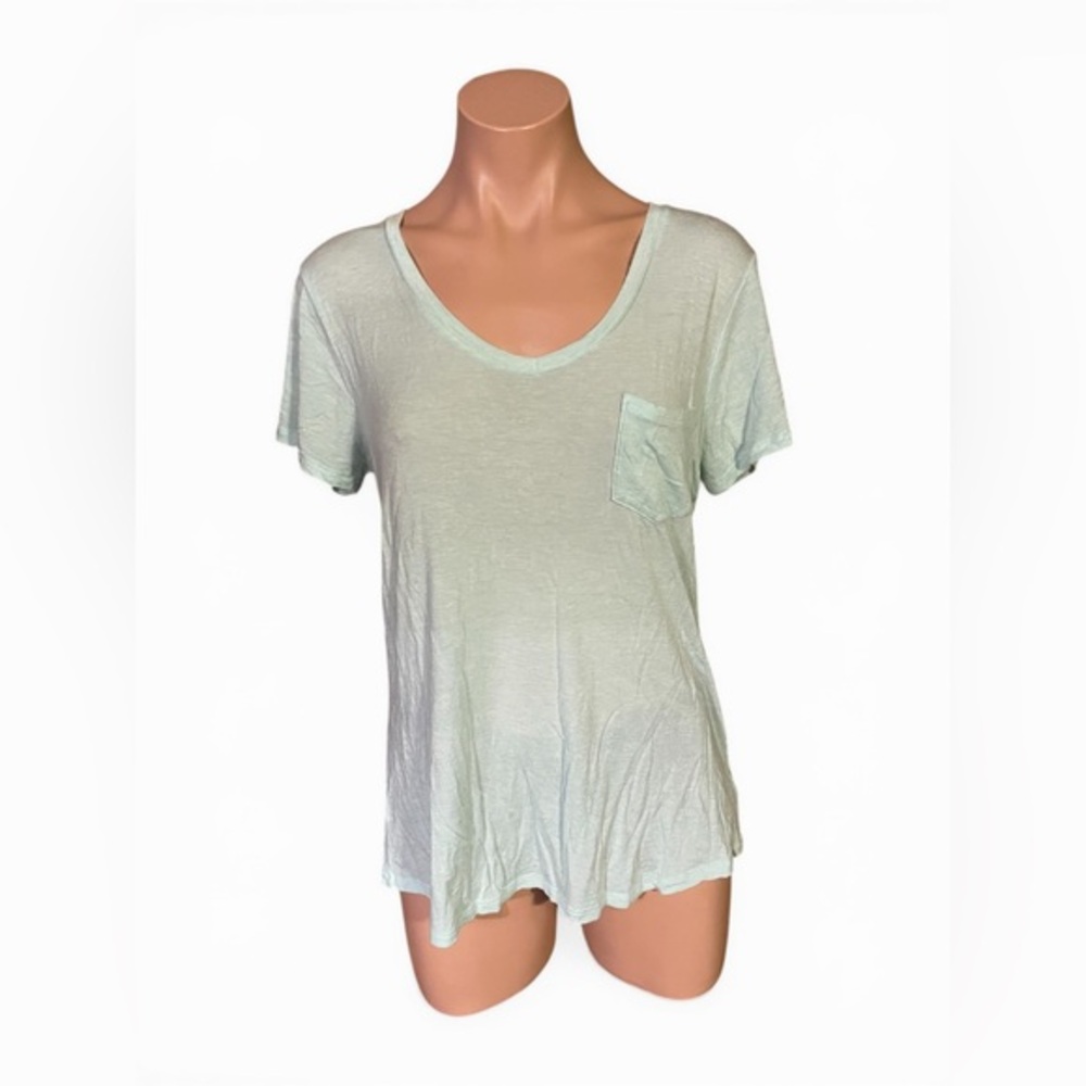 Prana Scoop Neck Pocket Tee Womens M Medium Light Blue Short Sleeve Yoga Shirt